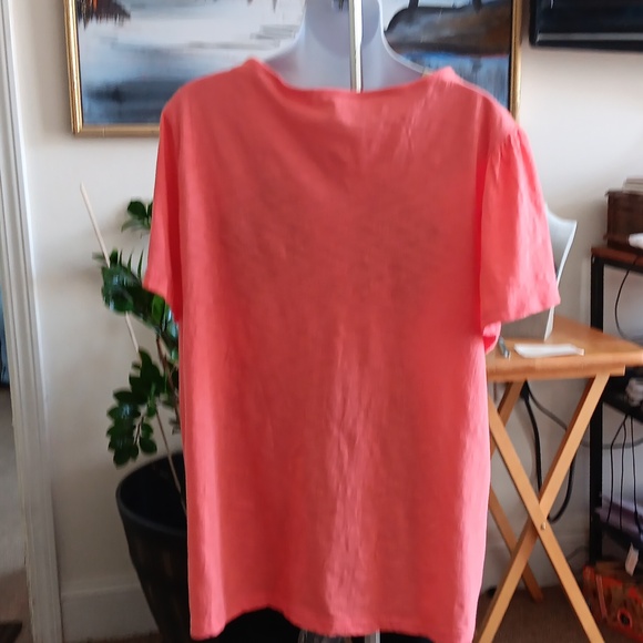Kim Rogers Coral Blouse with White Floral Detail 1X - Picture 3 of 5